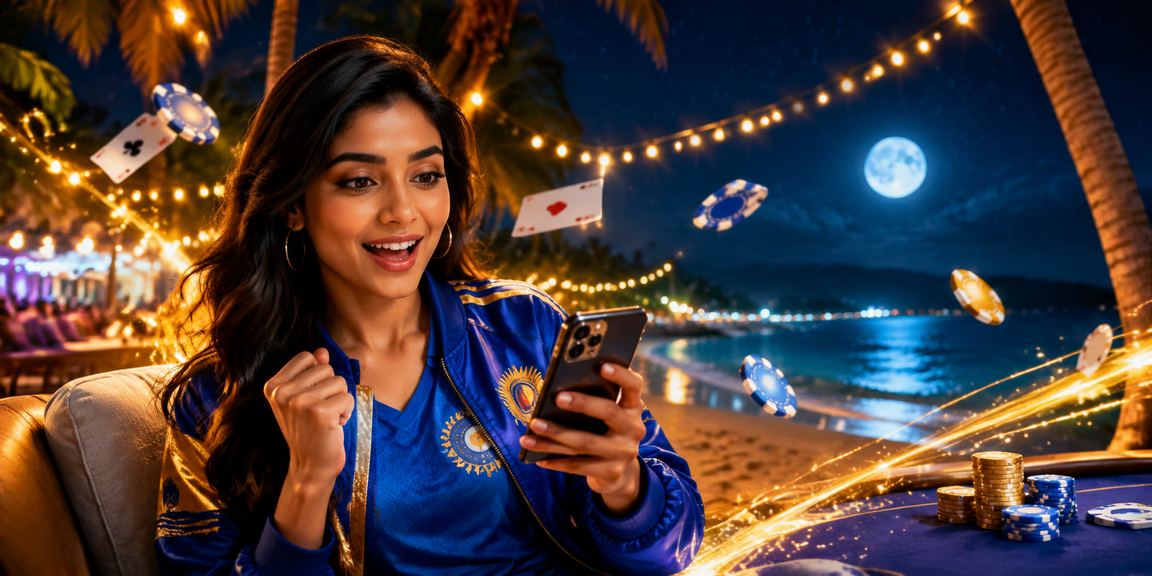 Indian cricket enthusiasts enjoying betting on blue and gold themed platform